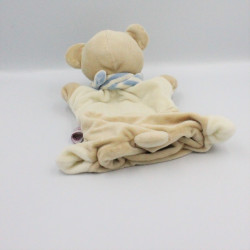 Doudou plat marionnette ours beige ecru bleu POMMETTE