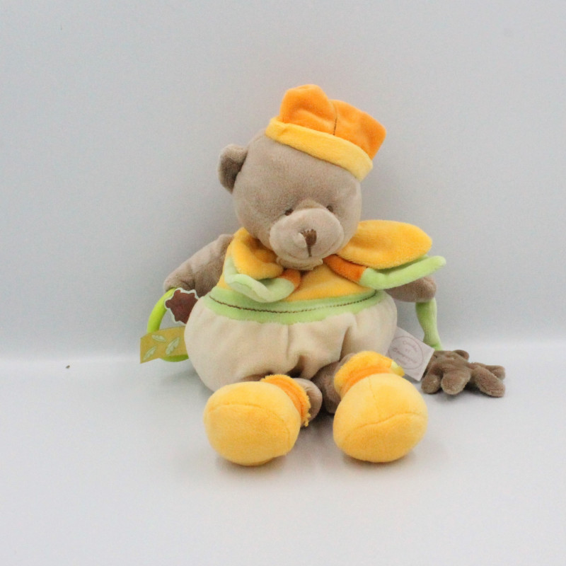 Doudou et compagnie ours jaune orange vert beige Melis