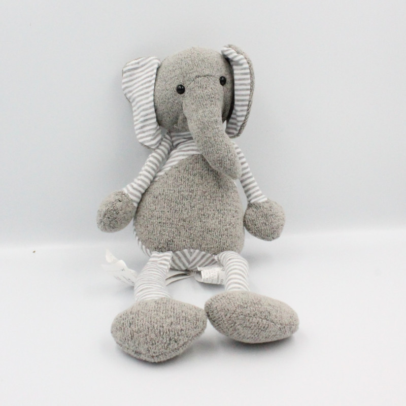 Doudou peluche éléphant gris blanc rayé ZARA HOME