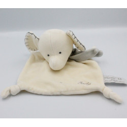 Doudou plat éléphant blanc écru écharpe grise TIAMO