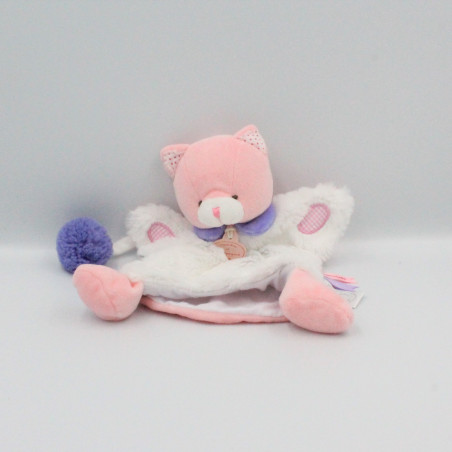 Doudou et compagnie marionnette chat blanc rose mauve lovely fraise