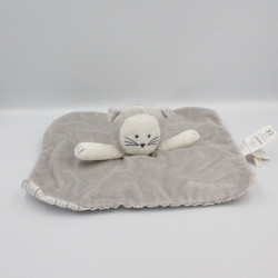 Doudou plat carré chat gris blanc rayé OBAIBI