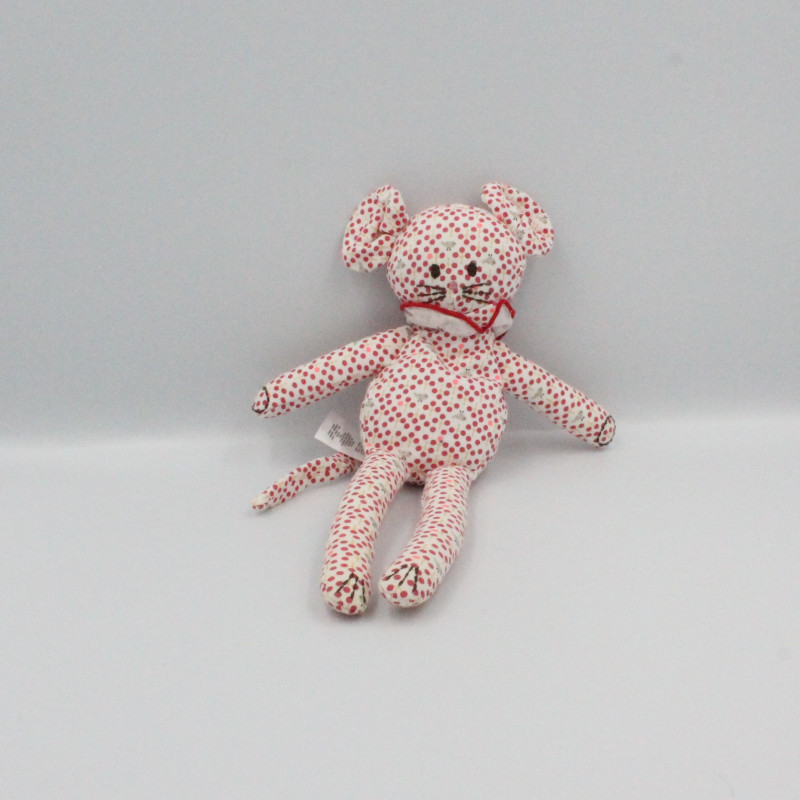 Doudou souris pois rose rouge oiseaux PETIT BATEAU
