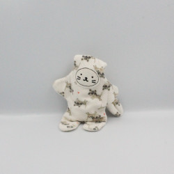 Doudou plat lapin blanc motifs chats beige Double face CATIMINI