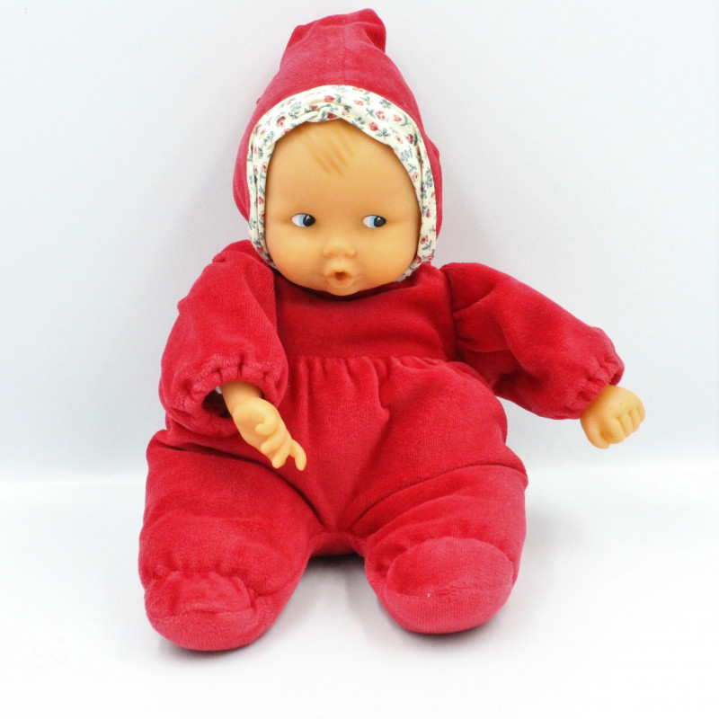 Doudou bébé poupée Baby Pouce rouge fleurs COROLLE