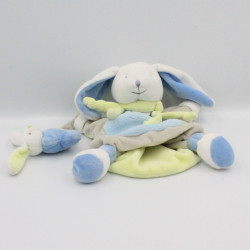 Doudou et Compagnie plat marionnette lapin bleu gris vert blanc