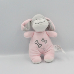 Doudou chien rose blanc gris os TOM & KIDDY TOMKIDS