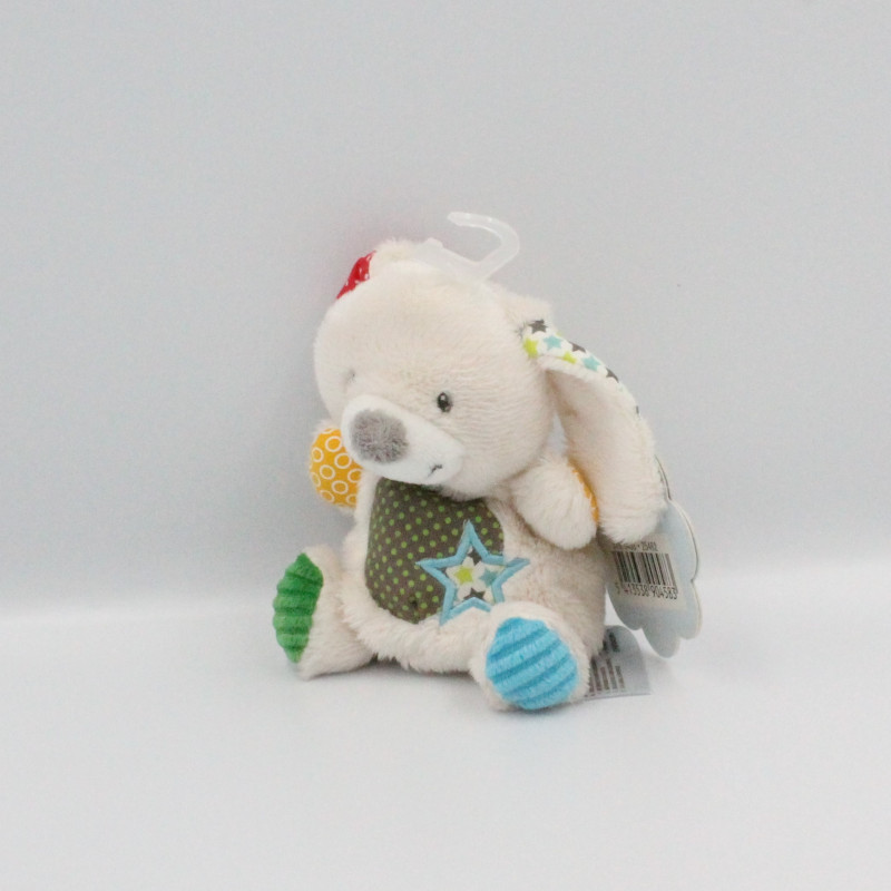Doudou lapin blanc rouge vert bleu jaune pois étoiles NICOTOY