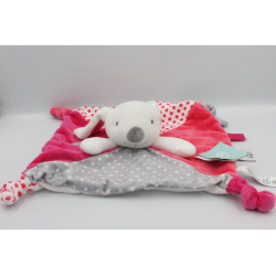 Doudou plat lapin rose gris blanc pois étoiles OBAIBI
