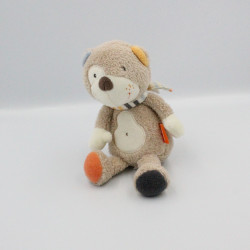 Doudou musical ours beige jaune orange écharpe rayé BABYSUN