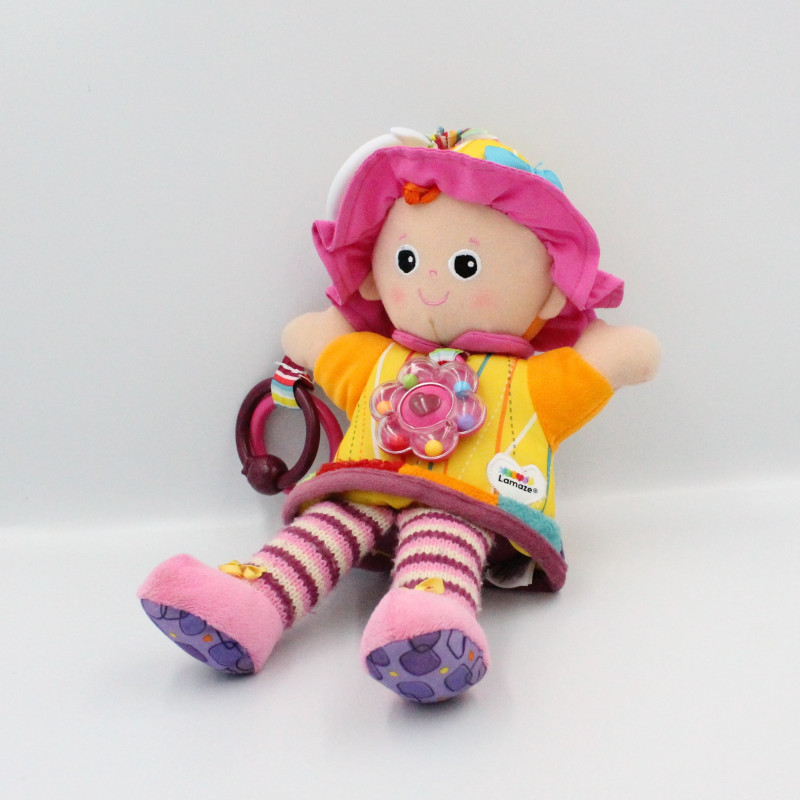 Doudou eveil poupée rose jaune hochet LAMAZE