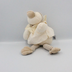Doudou canard Edouard blanc écru beige rayé tablier MOULIN ROTY