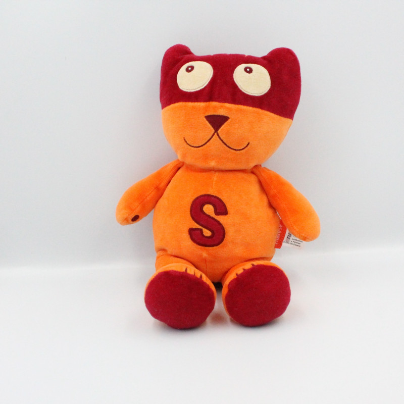 Doudou chat masqué orange rouge super héros MARESE