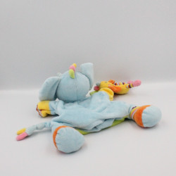 Doudou plat marionnette éléphant bleu vert oiseau NICOTOY