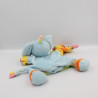 Doudou plat marionnette éléphant bleu vert oiseau NICOTOY