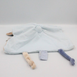 Doudou plat lapin beige marron bleu Emil et Rosy NATTOU