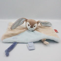 Doudou plat lapin beige marron bleu Emil et Rosy  NATTOU