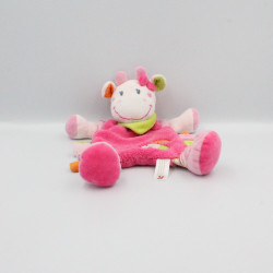 Doudou plat vache rose vert orange pois foulard oiseau NICOTOY