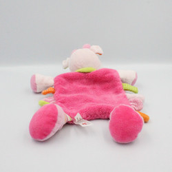 Doudou plat vache rose vert orange pois foulard oiseau NICOTOY