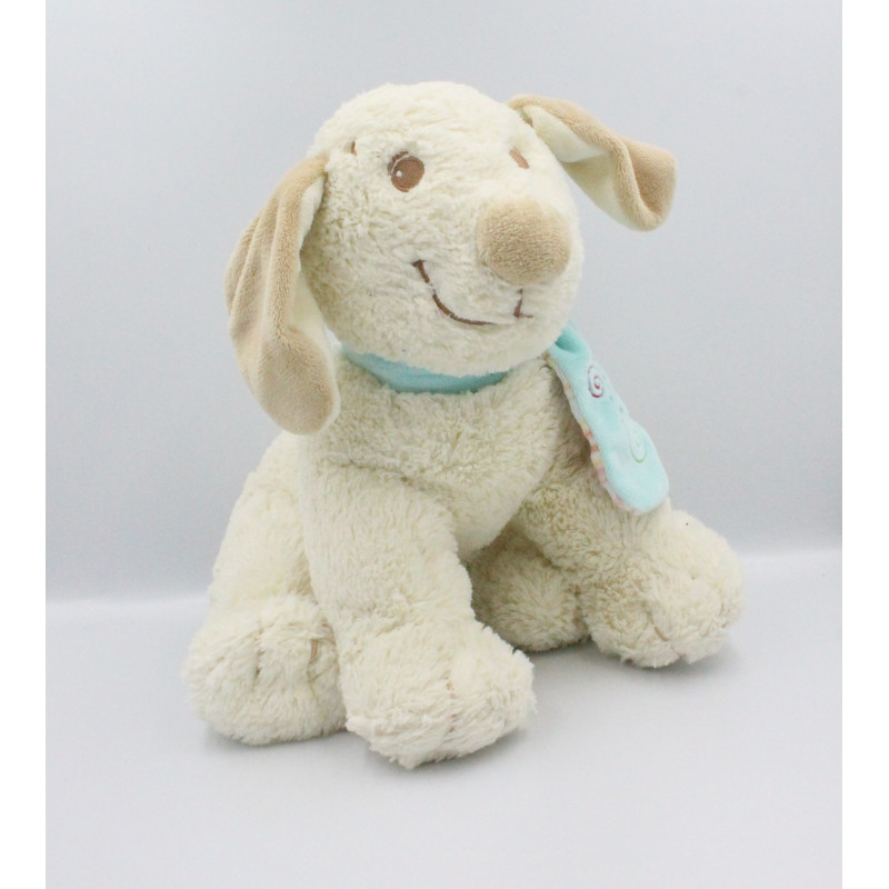 Grand Doudou chien blanc Tifoo Kishoo écharpe bleu NOUKIE'S 36 cm