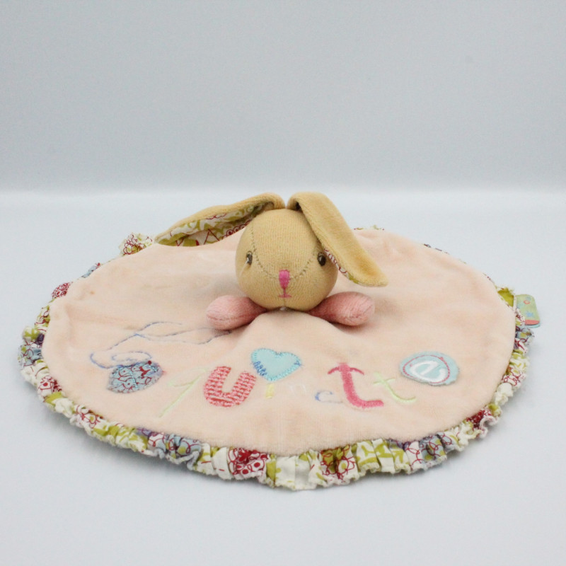 Doudou plat rond lapin rose fleurs Coquinette KALOO