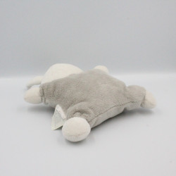 Doudou semi plat lapin gris blanc vert KING BEAR