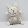 Doudou semi plat lapin gris blanc vert KING BEAR