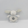 Doudou hochet lapin blanc bleu vichy GRAIN DE BLE
