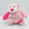Doudou boule ours rose blanc coeurs AUCHAN