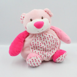 Doudou boule ours rose blanc coeurs AUCHAN