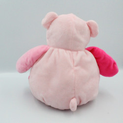 Doudou boule ours rose blanc coeurs AUCHAN