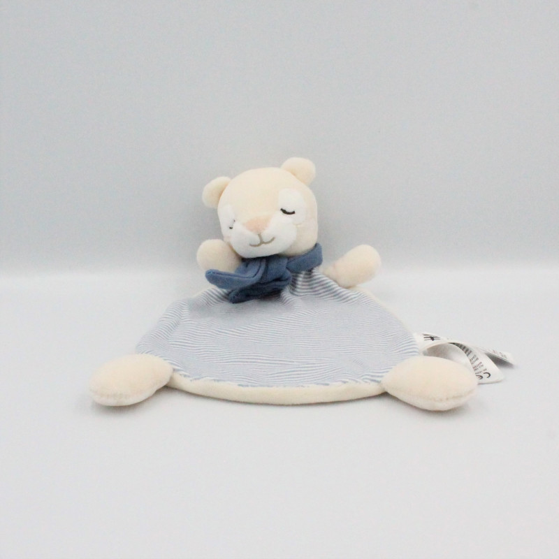 Doudou plat ours blanc écru bleu rayé H&M