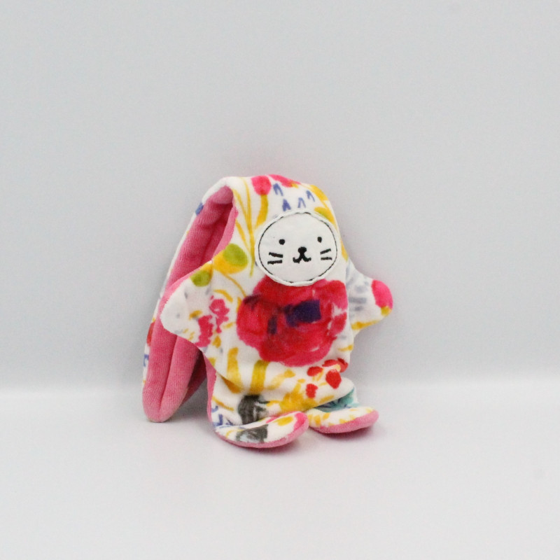 Peluche Doudou Lapin Catimini Doudou Plat Lapin Blanc Fleurs Rose