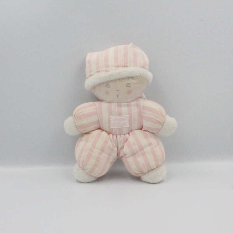 Doudou poupée lutin rayé rose TARTINE ET CHOCOLAT