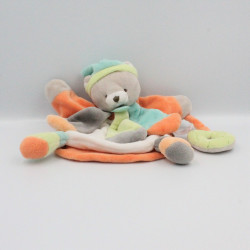 Doudou et compagnie marionnette ours bleu orange gris vert Collector pêche menthe