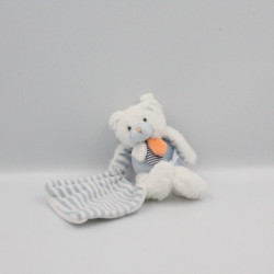 Doudou et compagnie ours blanc bleu orange avec mouchoir Les Gommettes