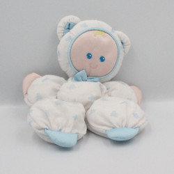 Doudou ancienne poupée chat chiffon blanc bleu FISHER PRICE