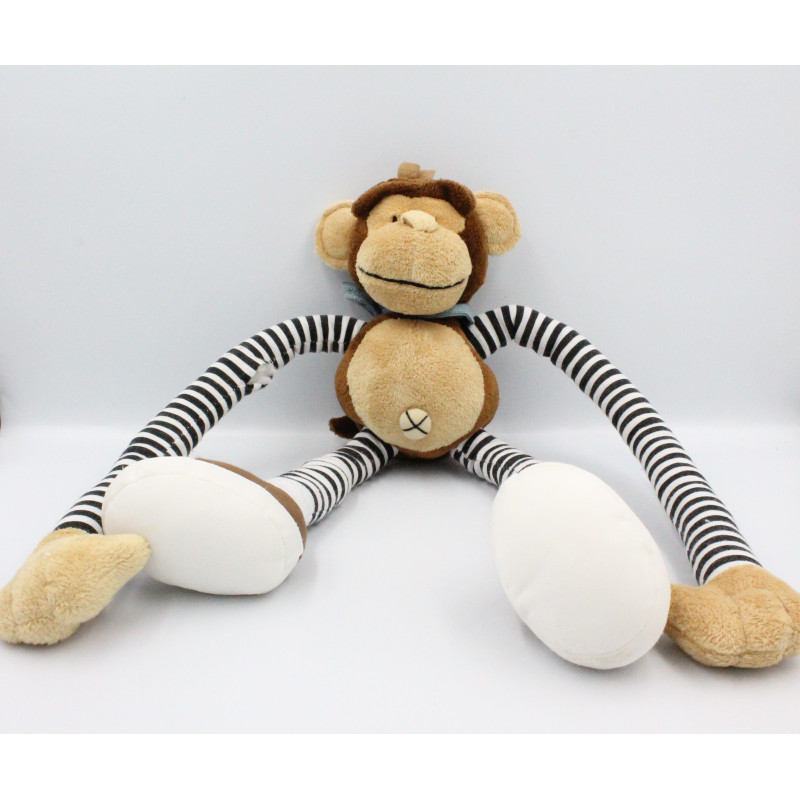 Doudou singe marron long bras et jambes rayures MOZAIC