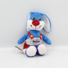 Doudou lapin bleu salopette rouge KINDER