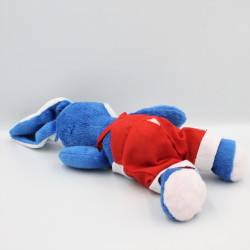 Doudou lapin bleu salopette rouge KINDER
