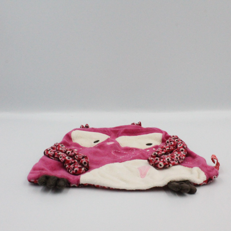 Doudou plat hibou chouette rose blanc fleurs DPAM