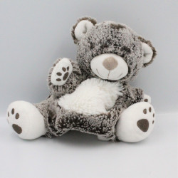 Doudou plat marionnette ours marron blanc TEX BABY
