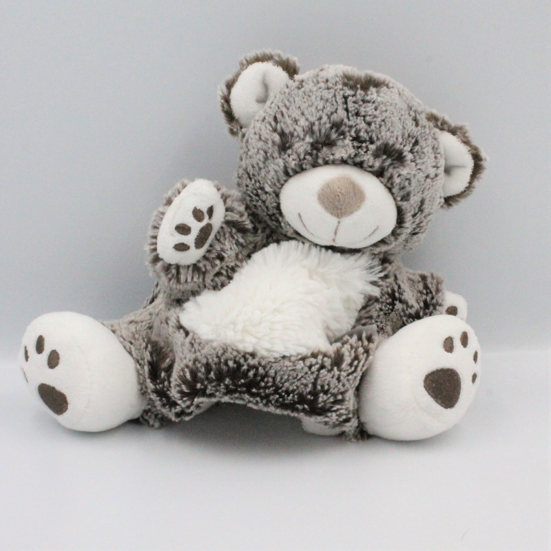 Doudou plat marionnette ours marron blanc TEX BABY