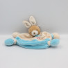 Doudou plat lapin beige bleu NOUNOURS