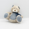 Doudou ours gris beige bleu laine NICOTOY