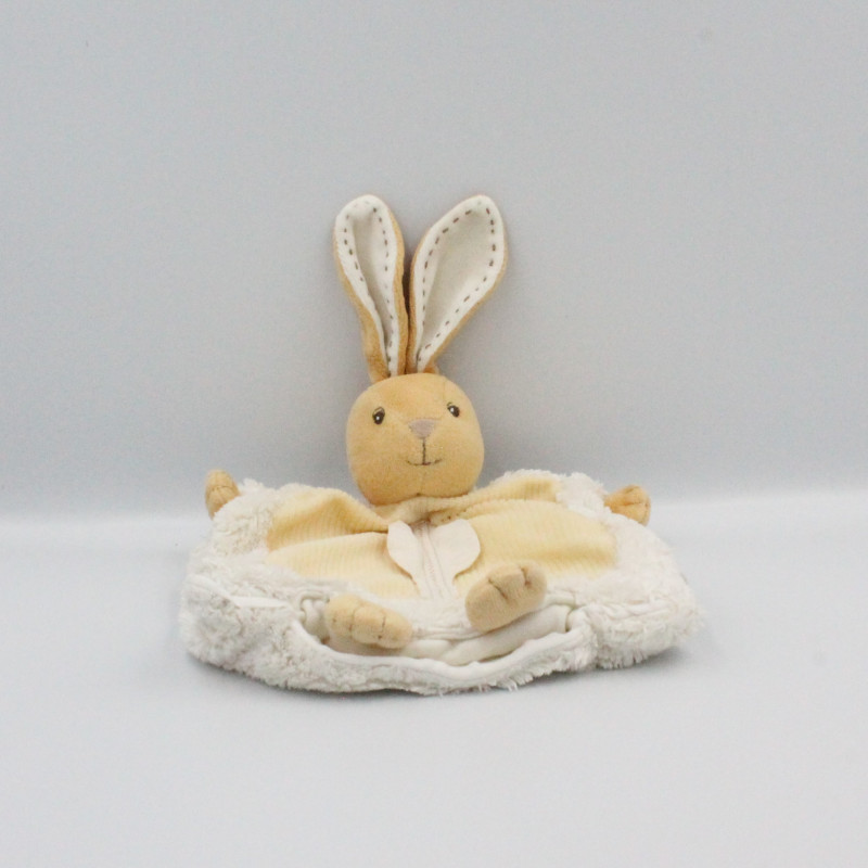 Doudou plat lapin blanc beige feuille pure KALOO