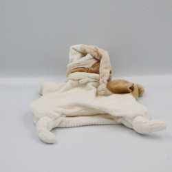 Doudou et compagnie bio plat marionnette ours blanc beige fleur