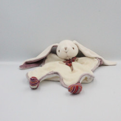 Doudou plat lapin blanc violet rose rouge rayé BUKOWSKI