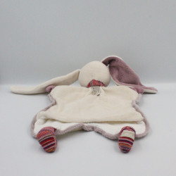 Doudou plat lapin blanc violet rose rouge rayé BUKOWSKI