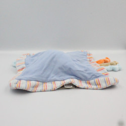 Doudou plat carré canard bleu orange rayures NATTOU